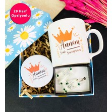 Giftmoda Çiçekli Epoksi Anahtarlık Ve Annem Seni Seviyorum Tasarımlı Kupa Set