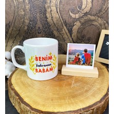 Benim Kahraman Babam Tasarımlı Kupa ve Ahşap Fotoğraf Tutucu Set