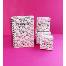 Kırmızı Sakura 3'lü Mini Hediye Kutusu ve Dot Defter, Doodle Book Set