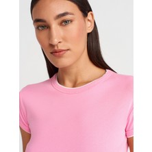 31750 Kontrast Kısa Kollu Tshirt-Pembe