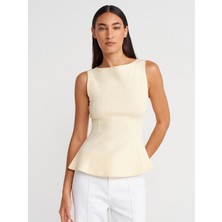 21001 Kayık Yaka Peplum Top-Açık Sarı