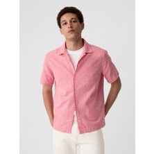 Gap Erkek Pembe Standart Fit Çiçek Desenli Vacay Gömlek