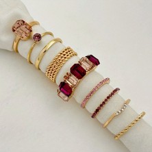 Takıtolia Vanta Gold Renk - 9 Adet Renkli Taşlı Şık Tasarım Vintage Çoklu Altın Yüzük Seti