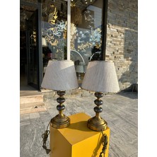 Deniz Işık Evi 48CM Yüksekliğnde Kumaş Başlıklı Eskitme Ayaklı Ikili Abajur