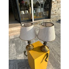 Deniz Işık Evi 48CM Yüksekliğnde Kumaş Başlıklı Eskitme Ayaklı Ikili Abajur