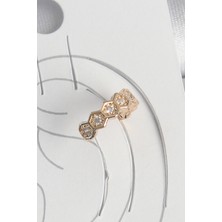 Shopzum Pirinç Gold Renk Zirkon Taşlı Bal Peteği Model Kadın Kıkırdak Küpe