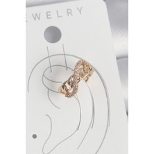 Shopzum Pirinç Gold Renk Zirkon Taşlı Sonsuzluk Zincir Model Kadın Kıkırdak Küpe
