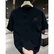 Kırmızı Mavi Pusula Baskılı Özel Tasarım Oversize Tshirt