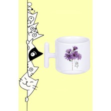 Mor Çiçek Salllanan Kız Tasarım Baskılı Beyaz T Sap Kupa Bardak