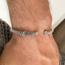 Gümüş 3 Harfli Beyaz Çelik Bileklik