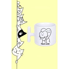 True Love Gerçek Aşk Tasarım Baskılı Beyaz T Sap Kupa Bardak