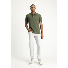 Polo Yaka Slim Fit Dar Kesim Nakışlı Pamuk Tişört