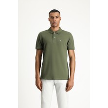 Polo Yaka Slim Fit Dar Kesim Nakışlı Pamuk Tişört