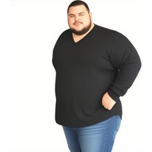Erkek Büyük Beden Oversize Uzun Kollu V Yaka T-Shirt 3xl 4xl 5xl 6xl 7xl 8xl