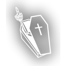 Tabuttan Çıkan Iskelet Araba Sticker 17X17 cm Beyaz