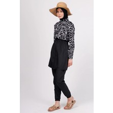 Vera Geometrik Desenli Tesettür Mayo Takımı (Üst + Pantolon + Çanta) – 3’lü Paraşüt Pantolonlu Set
