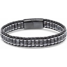 Spektrolit & Hematit Çelik Örgülü Deri Bileklik