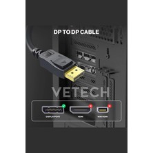 Vetech Display Port Kablo 1.5mt Oyuncu Bilgisayarı Için Dp To Dp 4K Hd 144Hz - 165Hz Monitör Kablo