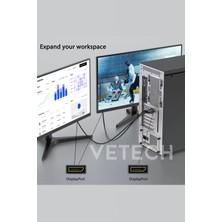 Vetech Display Port Kablo 1.5mt Oyuncu Bilgisayarı Için Dp To Dp 4K Hd 144Hz - 165Hz Monitör Kablo