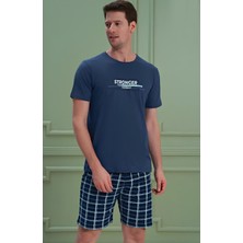 Erkek Yazılı Kısa Kollu Şortlu Pijama Takım - 1202 - Ovr - Slp