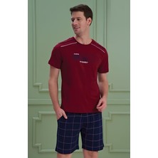 Erkek Yazılı Kısa Kollu Şortlu Pijama Takım - 1204 - Ovr - Slp