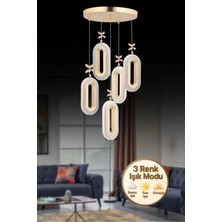 Alfa LED 5'li Gold  3 Renk Ledli Kristal Taşlı Modern LED Avize