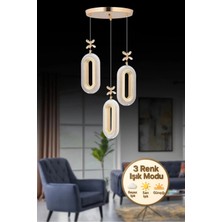 LED Alfa 3'li Gold 3 Renk Ledli Kristal Taşlı Modern LED Avize