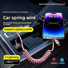 Eıma Iphone iPad MacBook Android Uyumlu  4in1 Spiral Şarj Kablosu 65W Hızlı Şarj - Usb-A Type-C Lightning Çoklu Kablo - Esnek Yay Tasarım - Premium Kalite Çok Fonksiyonlu Data Kablosu 1.5m Sarı