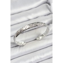 Pirinç Gümüş Renk Işlemeli Altı Açık Bileklik