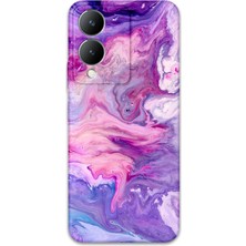 Vivo Y17S Uyumlu Mermer Desenli Telefon Kılıfı + Ekran Koruyucu - 5813