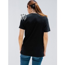 Anne ve Bebek Logo Baskılı Kadın T-Shırt Siyah