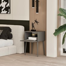 Enwood Canopus Mdf Gri Ahşap Ayaklı Tek Kapaklı Komodin