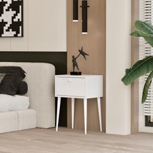Enwood Canopus Mdf Beyaz Ahşap Ayaklı Tek Kapaklı Komodin