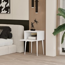 Enwood Canopus Mdf Beyaz Ahşap Ayaklı Tek Kapaklı Komodin