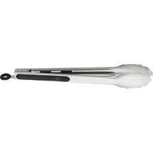 Barbekü Mangal Izgara Maşası, Paslanmaz Çelik, Silikon, 40 Cm, Siyah