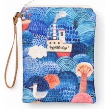 Okyanusta Gemiler Desenli Portföy Clutch Çantası - Kozmetik Çanta - Çok Amaçlı çanta (23X16 Cm)