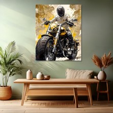 Sarı Siyah Motorsiklet Görseli Kanvas Tablo Modern Genç Odası Tablosu