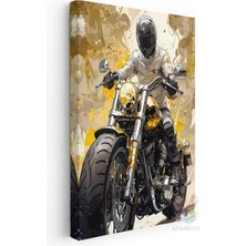 Sarı Siyah Motorsiklet Görseli Kanvas Tablo Modern Genç Odası Tablosu