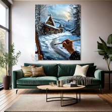 Karlar Içindeki Köy Kanvas Tablo Dijital Baskı Kanvas Duvar Tablosu