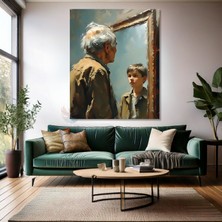 Genç ve Yaşlı Kanvas Tablo Düşündürücü Modern Sanat Duvar Tablosu