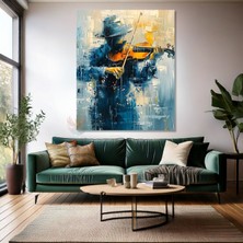 Soyut Görsel Kanvas Kemancı Tablosu Yağlı Boya Görünümlü Kemancı Tablosu