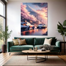 Sakura Ağacı Altında Araba Tablosu Kanvas Tasarım Duvar Tablosu