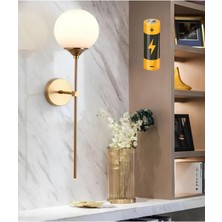 Mediterian Modern Aç Kapa Pilli Metal Aplik, Beyaz Opak ve Cam Detaylı, Gold Dokunuşu, G9 Duy Tipi