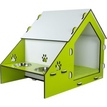 Ahşap Mama Kaplı Yeşil Kedi Köpek Evi Yatağı