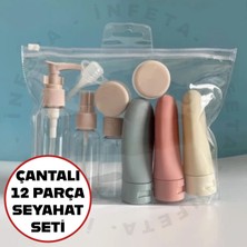 12 Parça Seyahat Kiti Çantalı Krem Parfüm Şişe Kutusu Seti