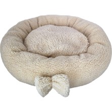 UltraNova Yumuşak Pelüş Simit Yatak, Kedi ve Küçük Irk Köpekler için, Bej Renk, Rahat ve Konforlu