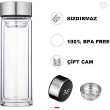 Digital Sıcaklık Göstergeli Cam Termos Korumalı Kılıflı 500 ml