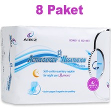 Airiz Gece Pedi 8'li - Active Oxygen & Negative Ion - Uzun, Süper Emici, Hijyenik Ped X8 Paket