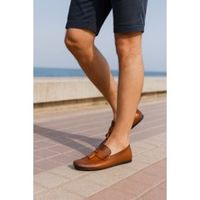 Growish GR0175 Hakiki Deri Yanık Kahve Saraçlı Rok Erkek Loafer Babet Ayakkabı