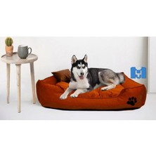 UltraNova Yumuşak ve dayanıklı büyük köpek yatağı, yıkanabilir, kemik ve yastık hediyeli, turuncu